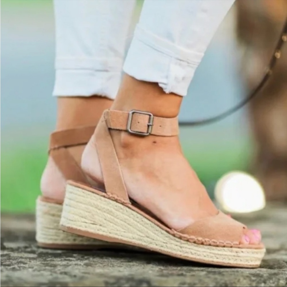 Steve Madden Elody Brown Leather Espadrille Wedge Ankle Wrap Sandals